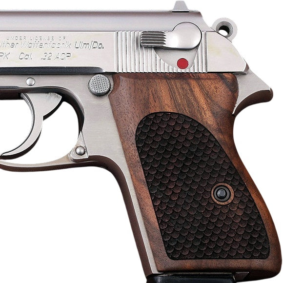 Walther PPK grips made of Walnut wood Dragon skin Checkering.
